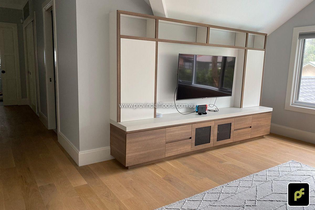 155mm x 14mm Select Grade American Oak Strip Timber Flooring. Finished with a Custom Coloured Oil/Wax Finish. Matte in sheen.