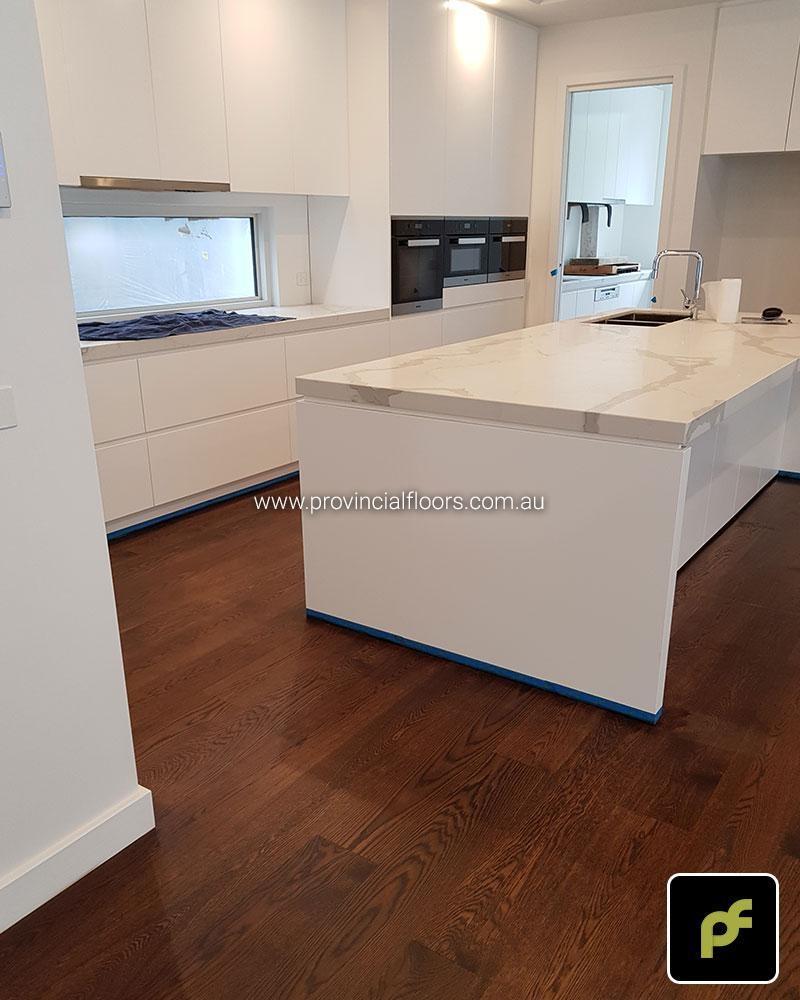 180mm x 14mm American Oak Strip Timber Flooring. Finished with a Brown Coloured Oil/Wax Finish. Matte in sheen.