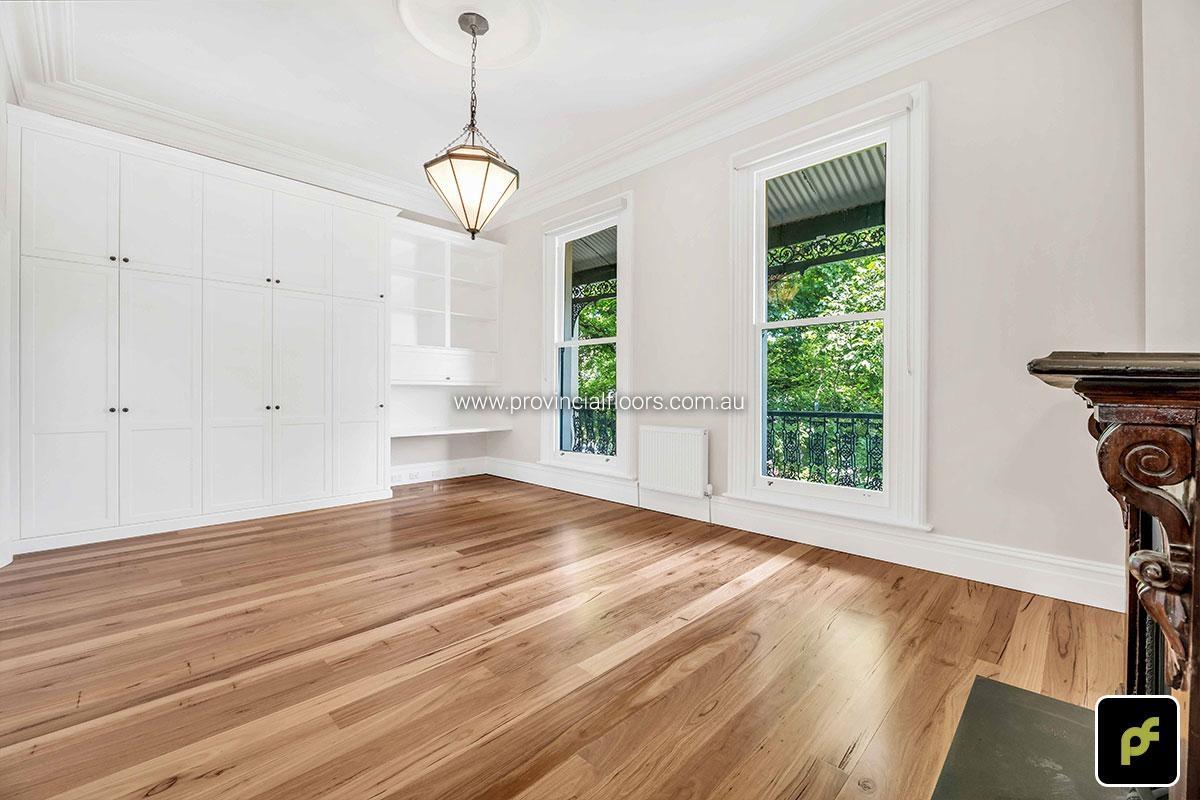 130mm x 14mm Feature Grade Blackbutt Strip Timber Flooring. Finished with Water-Based Polyurethane. Satin in sheen.