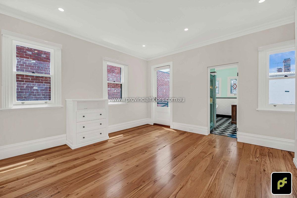 130mm x 14mm Feature Grade Blackbutt Strip Timber Flooring. Finished with Water-Based Polyurethane. Satin in sheen.