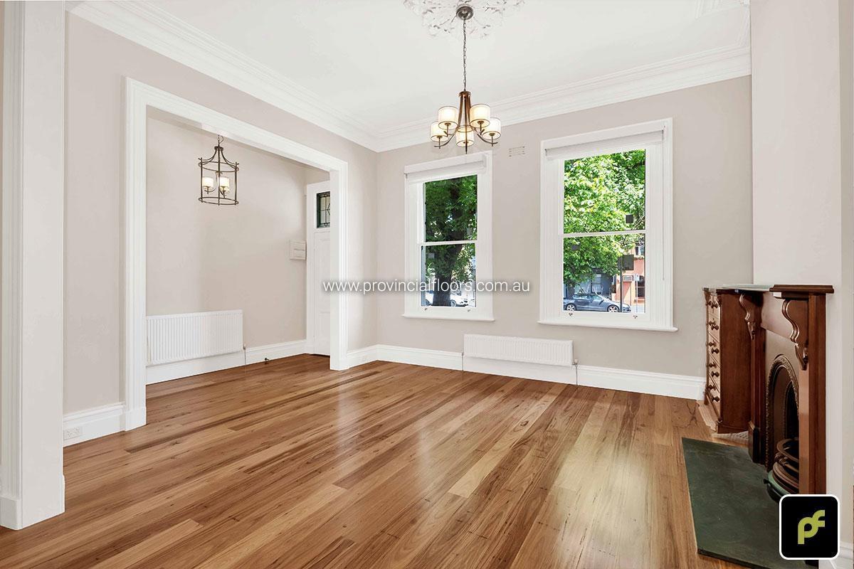 130mm x 14mm Feature Grade Blackbutt Strip Timber Flooring. Finished with Water-Based Polyurethane. Satin in sheen.