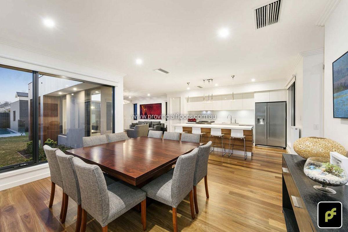130mm x 14mm Select Grade Spotted Gum Strip Timber Flooring. Finished with Water-Based Polyurethane. Satin in sheen.