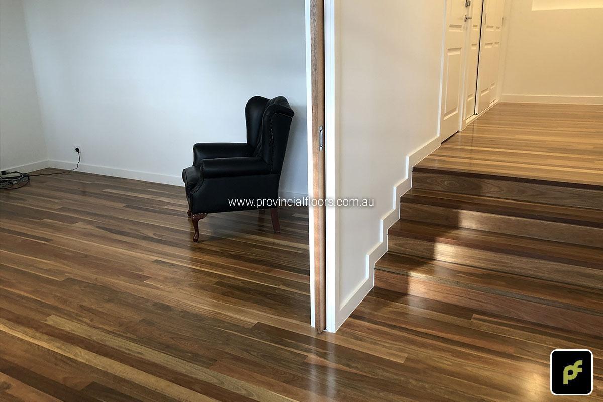 83mm x 14mm Select Grade Spotted Gum Strip Timber Flooring. Finished with Water-Based Polyurethane. Satin in sheen.