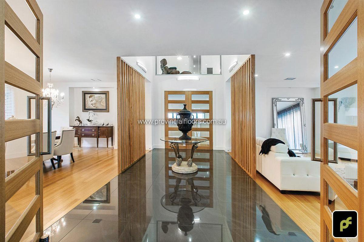 85mm x 14mm Tasmanian Oak Strip Timber Flooring with a Water-Based Polyurethane Finish. Satin in Sheen.