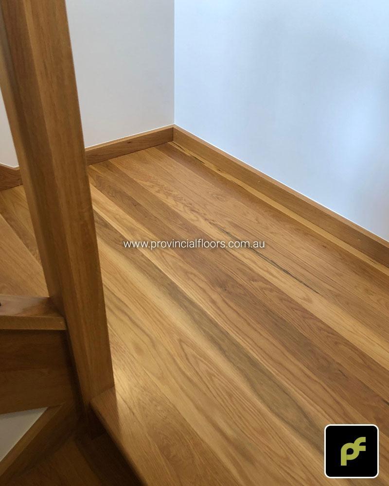 Solid American Oak Staircase Dressed and Polished. Finished with a Waterbased Polyurethane. Satin in sheen.