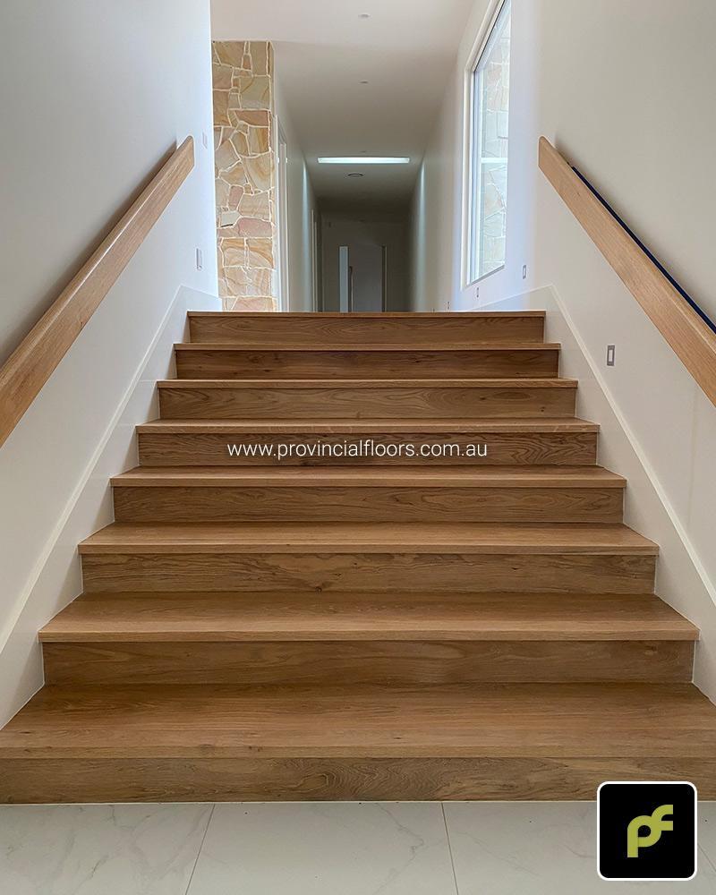 Solid American Oak Staircase Dressed and Polished. Finished with a Custom Coloured Oil/Wax Finish. Matte in sheen.