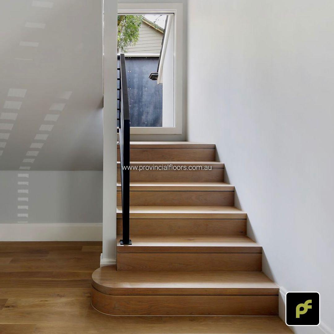Solid American Oak Staircase Polished. Finish with a Custom Coloured Oil/Wax Finish. Matte in sheen.