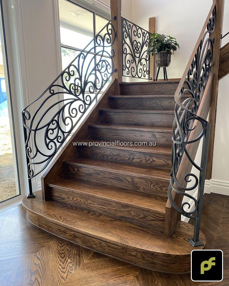 Solid American Oak Staircase Polished. Stained and Finished with a Waterbased Polyurethane. Satin in sheen.