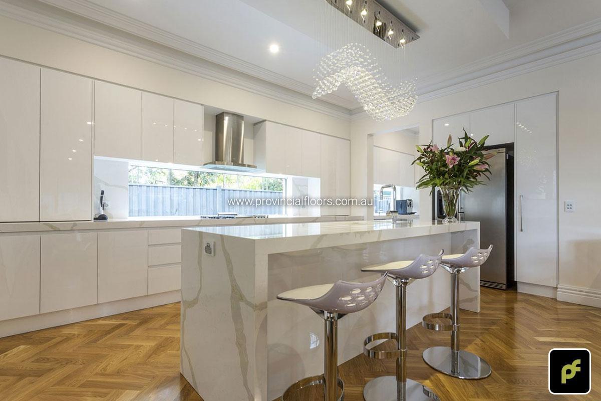 European Oak Double Herringbone Parquetry with a Water-Based Polyurethane Finish. Satin in sheen.