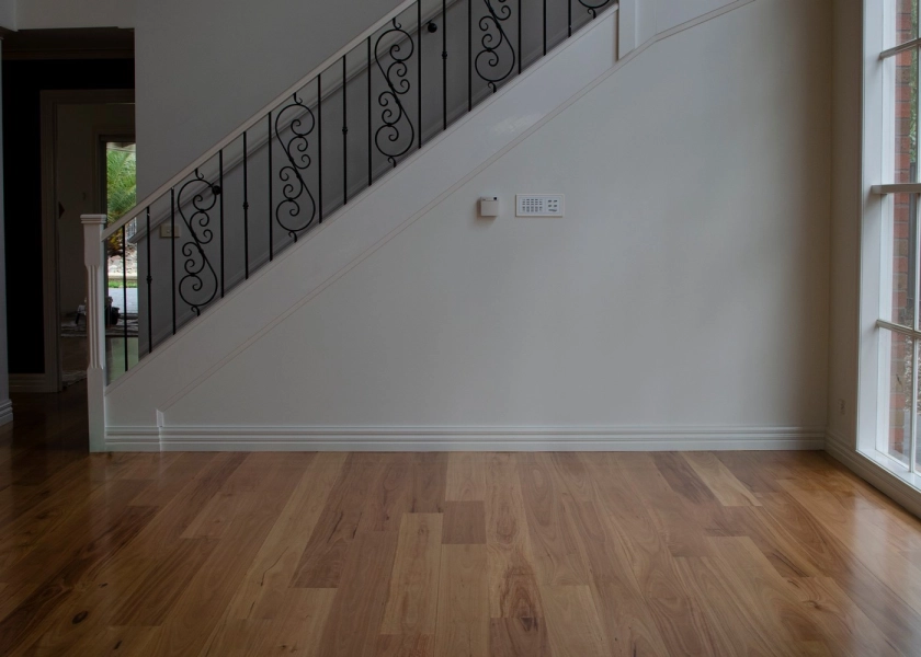 180mm x 14mm Prestige Grade Blackbutt Flooring. Finished with Waterbased Coating. Satin in sheen - Living and Stairs