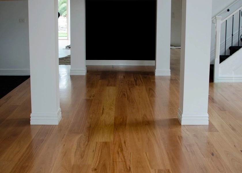 180mm x 14mm Prestige Grade Blackbutt Timber Flooring. Finished with Waterbased Coating. Satin in sheen - Living Close Up