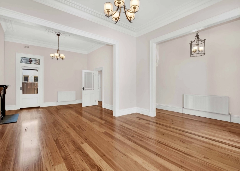 130mm x 14mm Feature Grade Blackbutt Timber Flooring. Finished with Waterbased Coating. Satin in sheen - Living Room