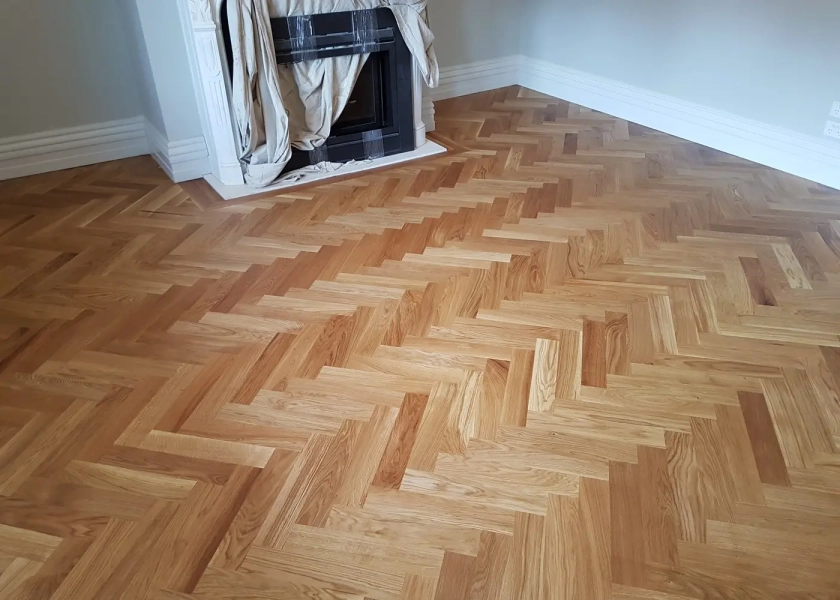 European Oak Herringbone Parquetry Flooring With a Natural Coloured Oil/Wax Finish. Matte in sheen - Bedroom 2